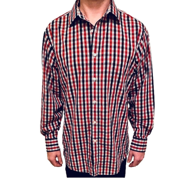 CHAPS Red Plaid Wrinkle and Stain Free Button Down - Picture 1 of 8